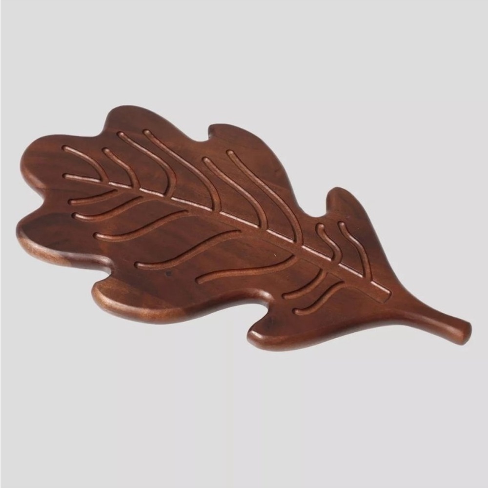 Threshold Wooden Leaf Shape Serving Board with Handle Dark Brown